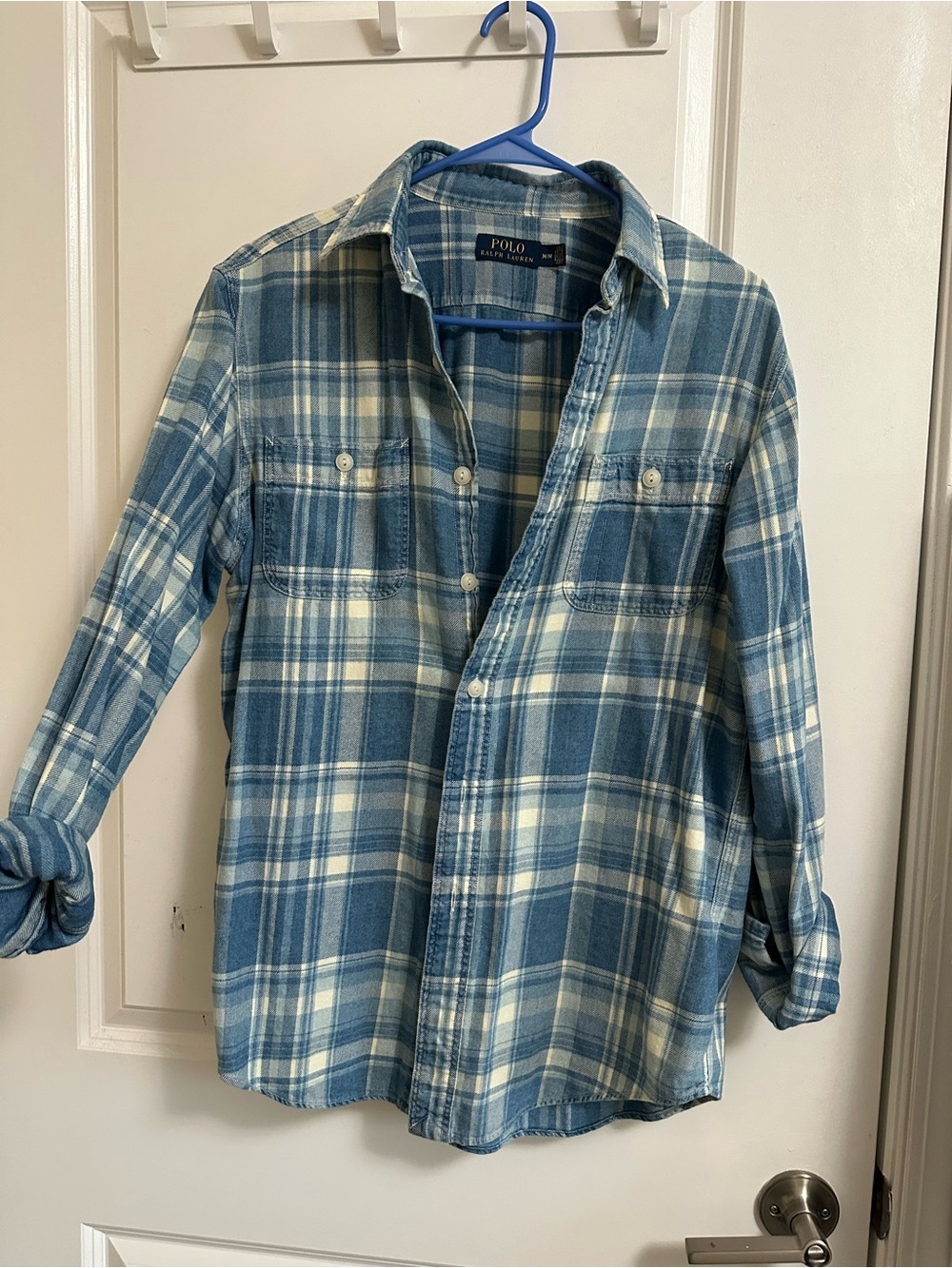 Ralph Lauren Blue and White Plaid Button-Down Shirt